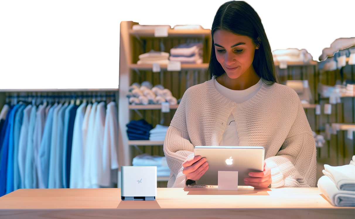 une vendeuse utilise un iPad pour encaisser dans sa boutique